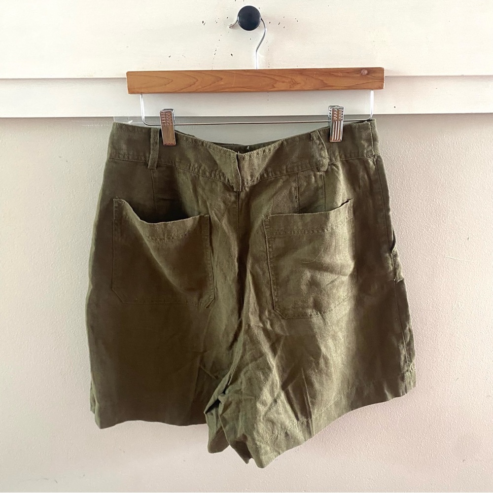 Madewell Linen Long Pleated Shorts Kale Green Brown Size 8 - Picture 8 of 8